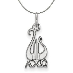 Sterling Silver Alpha Chi Omega Small Pendant Necklace - 24 Inch